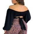 thumbnail image 2 of Women Tie Back Crop Top Off Shoulder Puff Sleeve Ruched Bust Tops Shirt Blouse, 2 of 4