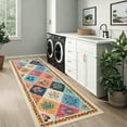 thumbnail image 3 of FairOnly 2'x6'Blossom & Grid Machine Washable Area Rug Pastoral Low Pile Non Slip Carpet for Modern Living Bedroom Decor,Multicolor, 3 of 7