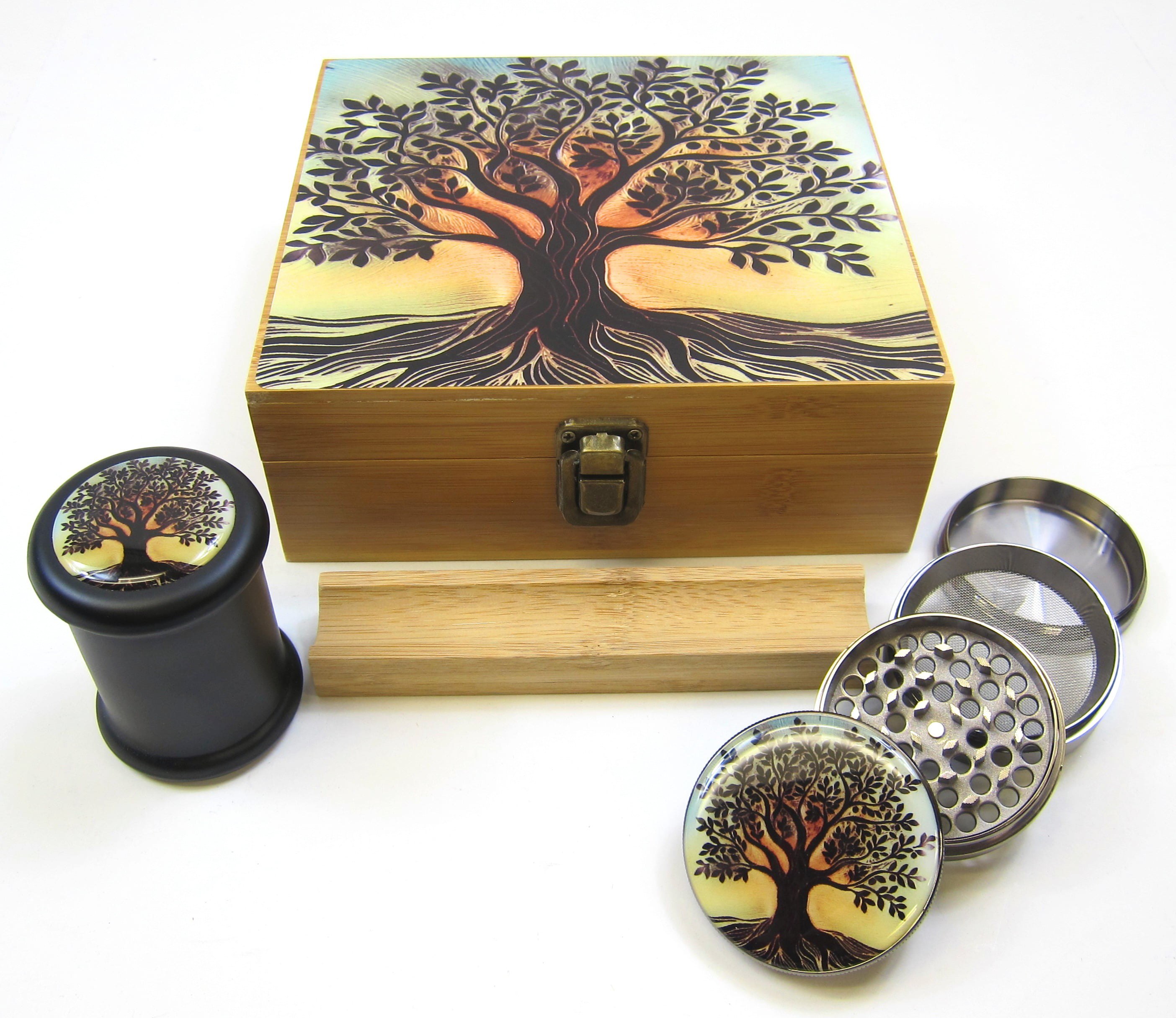 Tree Herb /& Spice Mills Of Life Stash Box Combo Full Size Titanium 4 Part UV