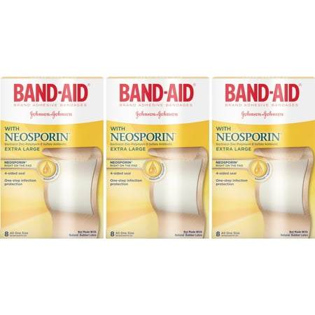 3 Pack Band-Aid Adhesive Bandages Plus Antibiotic Extra Large - 8 Count Ea