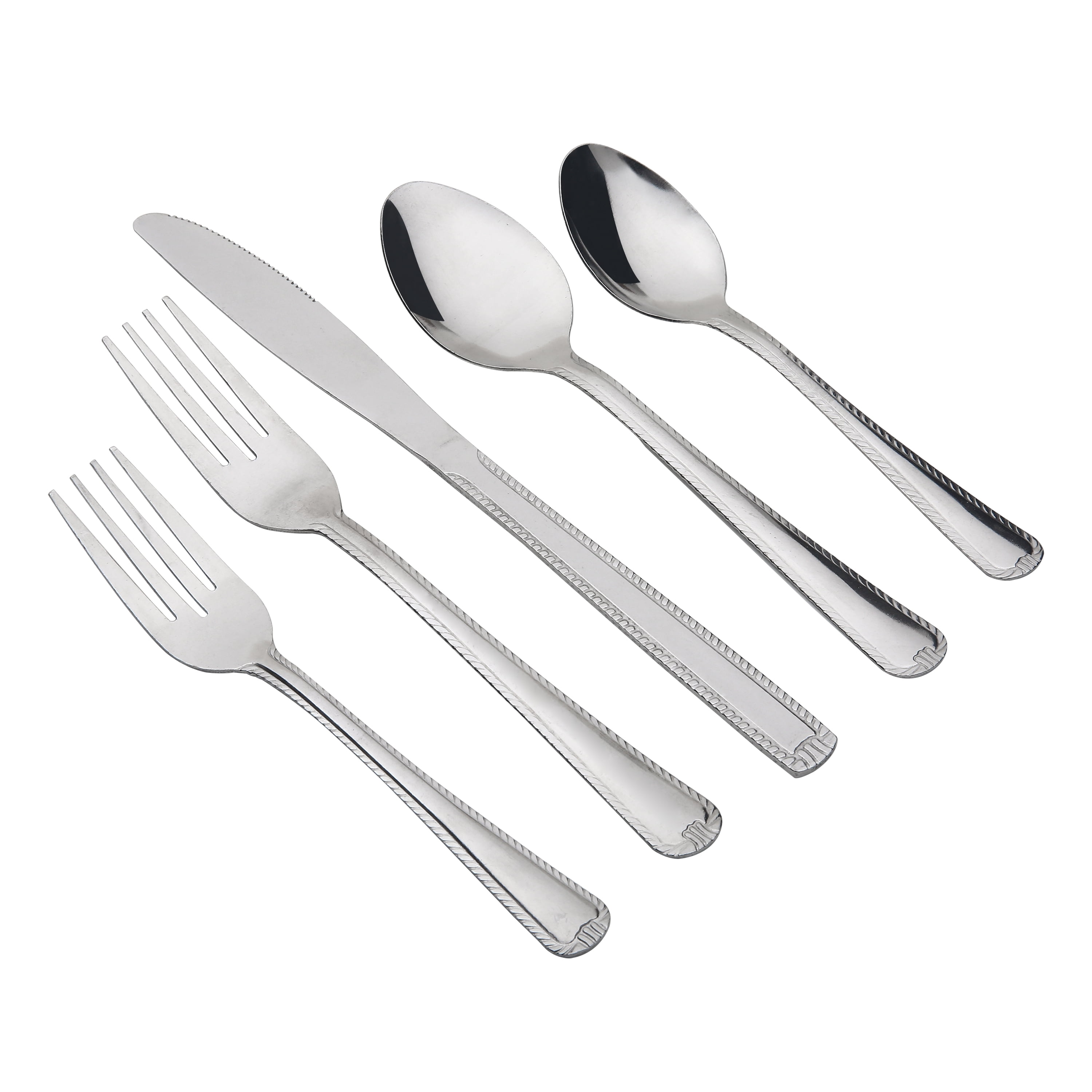 Mainstays 49-piece Lace Stainless Steel Flatware Set with Tray Organizer, Silver Tableware