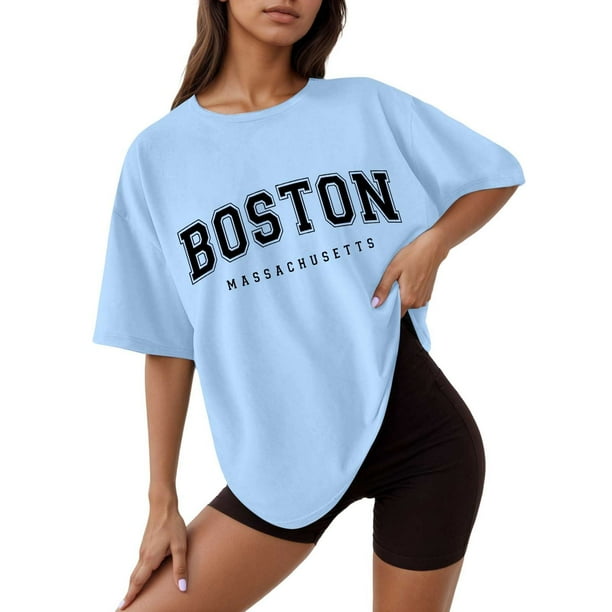 Camiseta holgada de manga corta y cuello redondo con estampado informal para mujer