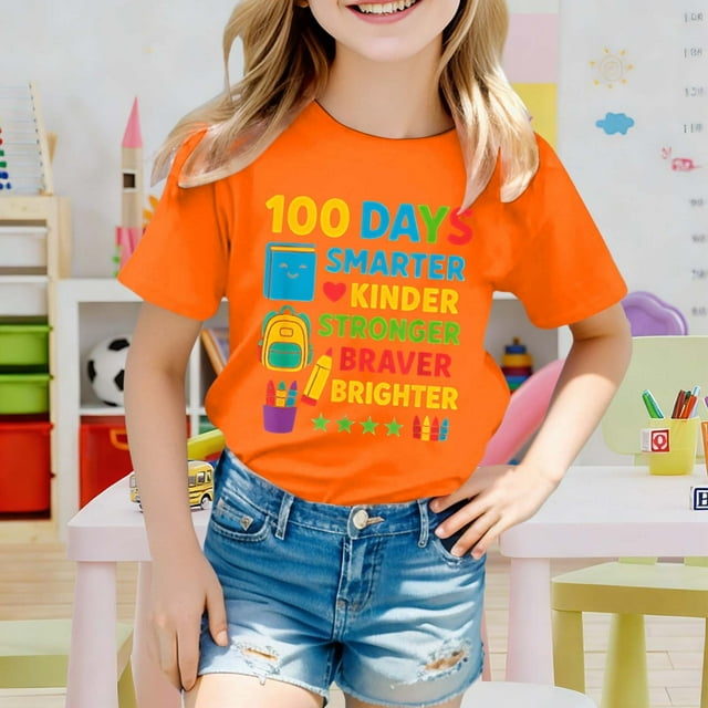 T-shirt Décontracté à Manches Courtes pour Filles pour Usage Quotidien avec Imprimé Dessin Animé Col Rond Haut d'Été Confortable pour Enfants et Adolescents Entretien Facile Jeunesse