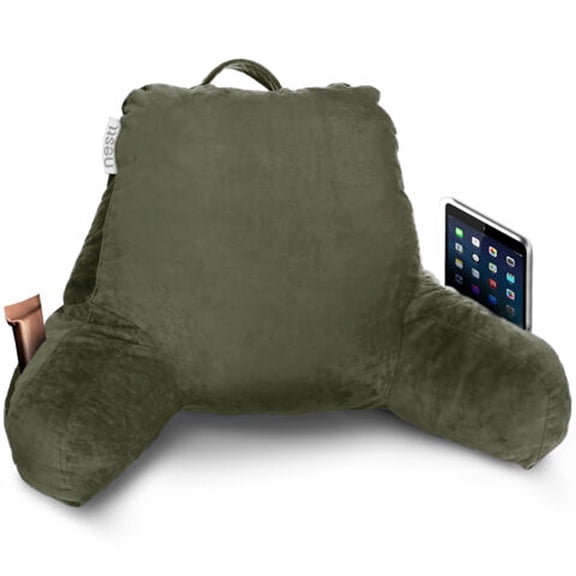 Nestl Reading Pillow for Kids & Teens, Bed Rest Back Pillow with Arms For Bed, Shredded Memory Foam Small Backrest Pillows, Olive Green