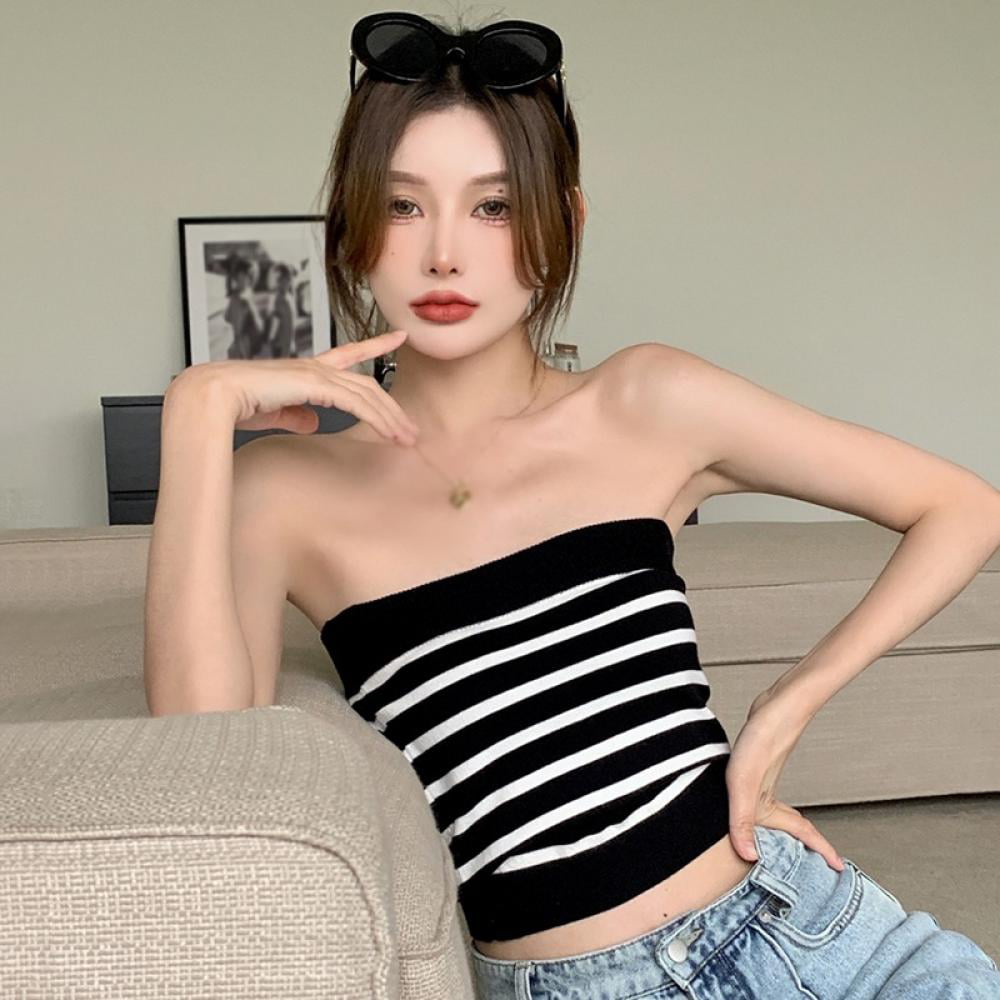 Colie Burgundy and White Striped Tube Top