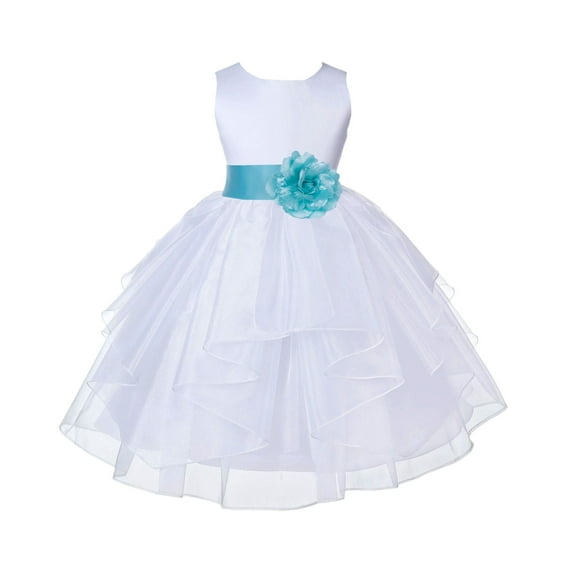 Ekidsbridal Girl Baptism Flower Girl Dress - White Satin Shimmering Organza 4613S-A (Size: S-12)