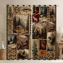 Feelyou Wildlife Bear Print Blackout Curtains Set of 2 (52x84 Each), Jungle Moose Deer Animal Window Curtains, Rustic Lake House Curtains and Drapes, Living Room Curtains Decor