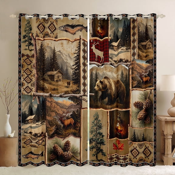 Feelyou Wildlife Bear Print Blackout Curtains Set of 2 (52x84 Each), Jungle Moose Deer Animal Window Curtains, Rustic Lake House Curtains and Drapes, Living Room Curtains Decor