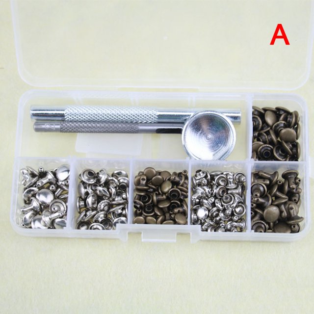 CAROOTU 120 Sets Leather Craft Repair Double Cap Rivets Tubular Metal Studs Fixing Tools