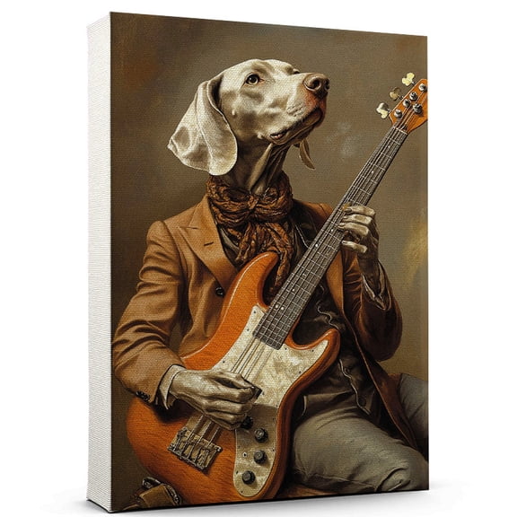 Weimaraner Dog Stretched Canvas Size 8x12 – Funny Weimaraner Dog Team Player Wall Art, Ideal Gift Bass Guitar , Dog Owner
