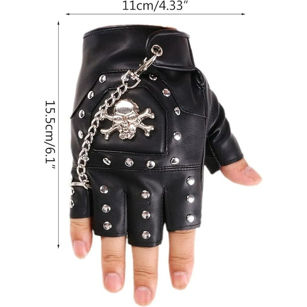 Guantes Punk Sin Dedos Con Tachuelas Y Cadenas – Piel Sintética Hueca – Accesorios Para Halloween, Carnaval Y Conciertos – Unisex