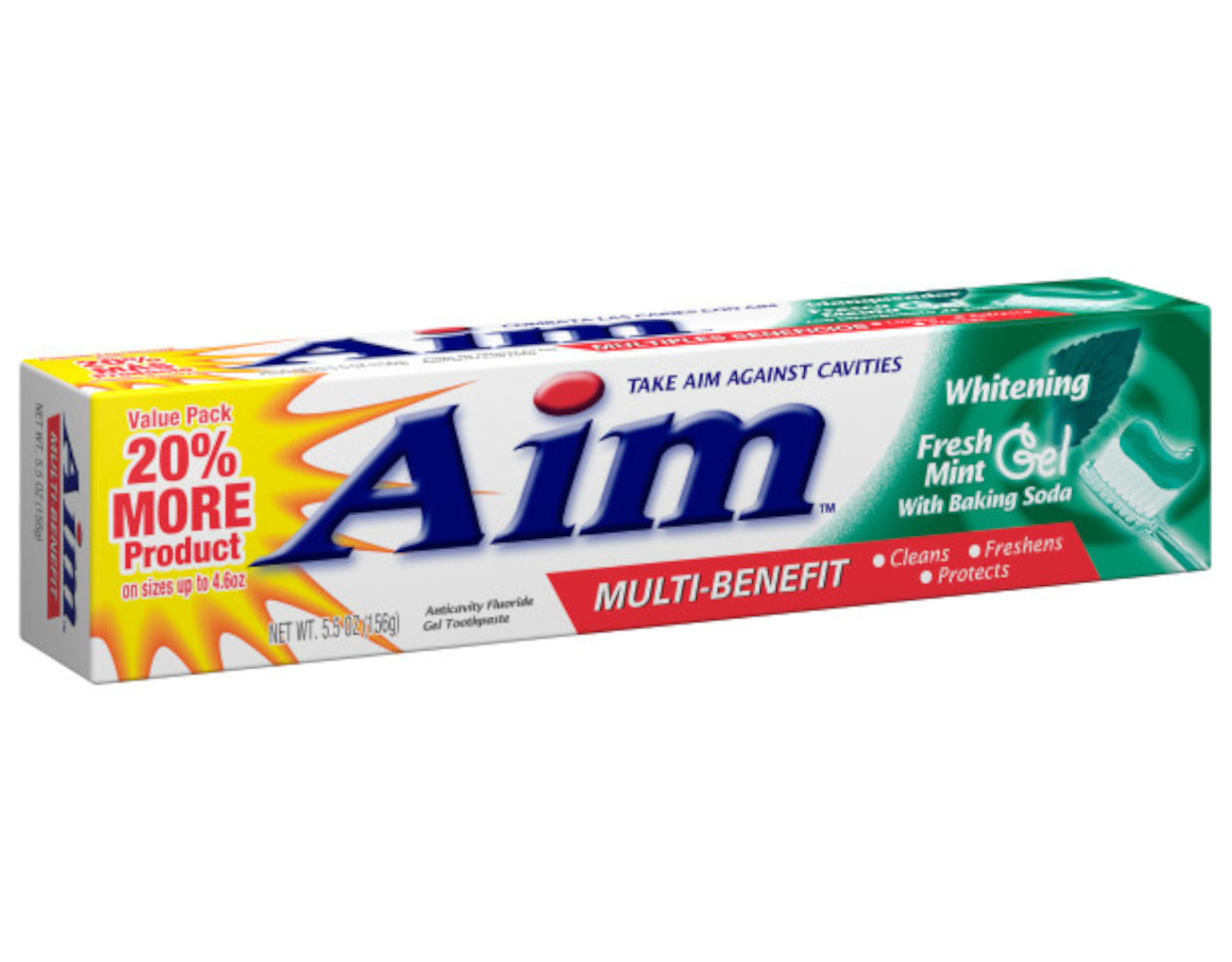 Aim Multi-Benefit Whitening Fresh Mint Gel Toothpaste with Baking Soda, 5.5 oz, 2 Pack - image 2 of 3