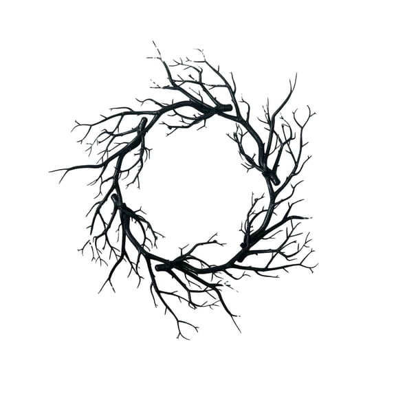 Halloween Twig Wreath Artificial Black Autumn Branch Hanging Ornament, Spooky Circular Decor, Weatherproof Accessory for Front Door, Porch and Holiday Party Displays
