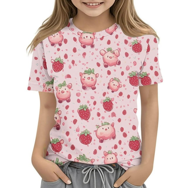 HVOBBTY T-Shirt Décontracté à Manches Courtes pour Tout-Petits, 3-14 Ans T-Shirt à Manches Courtes Col Rond pour Garçon Rose, 140