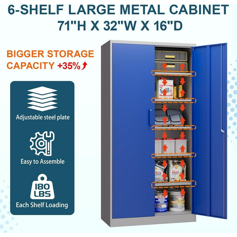 MIIIKO Metal Storage Cabinet with Locking Doors, Blue Grey