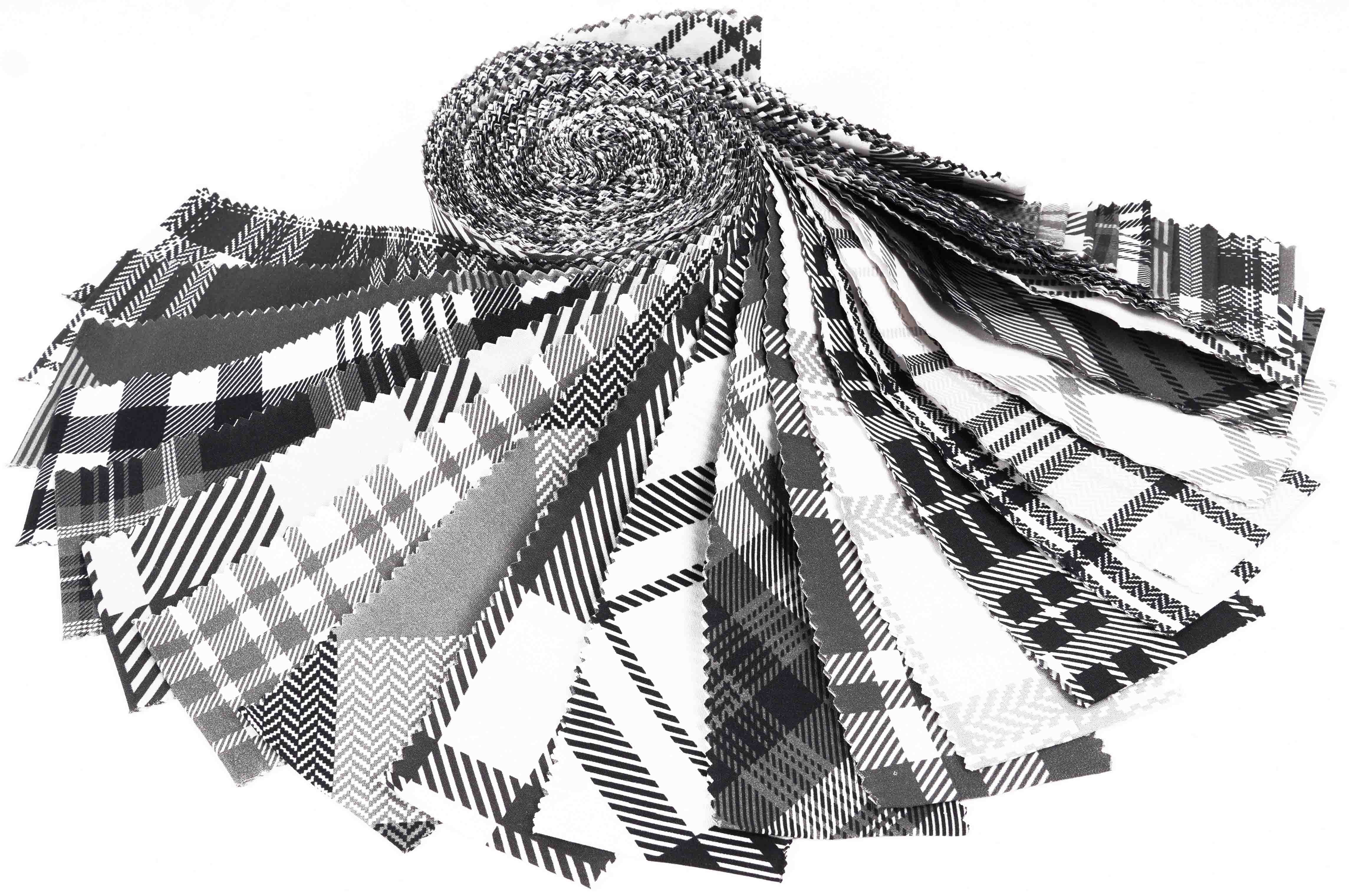 Soimoi 40Pcs Check & Tartan Print Cotton Precut Fabrics For Quilting Craft Strips 2.5x42inches Jelly Roll - White & Black