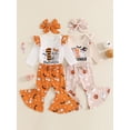 thumbnail image 3 of Baby Toddler Girl Halloween Outfits 0 3 6 12 Months Long Sleeve Romper + Bow Bell Bottoms + Headband Set One Year Old Clothes, 3 of 9