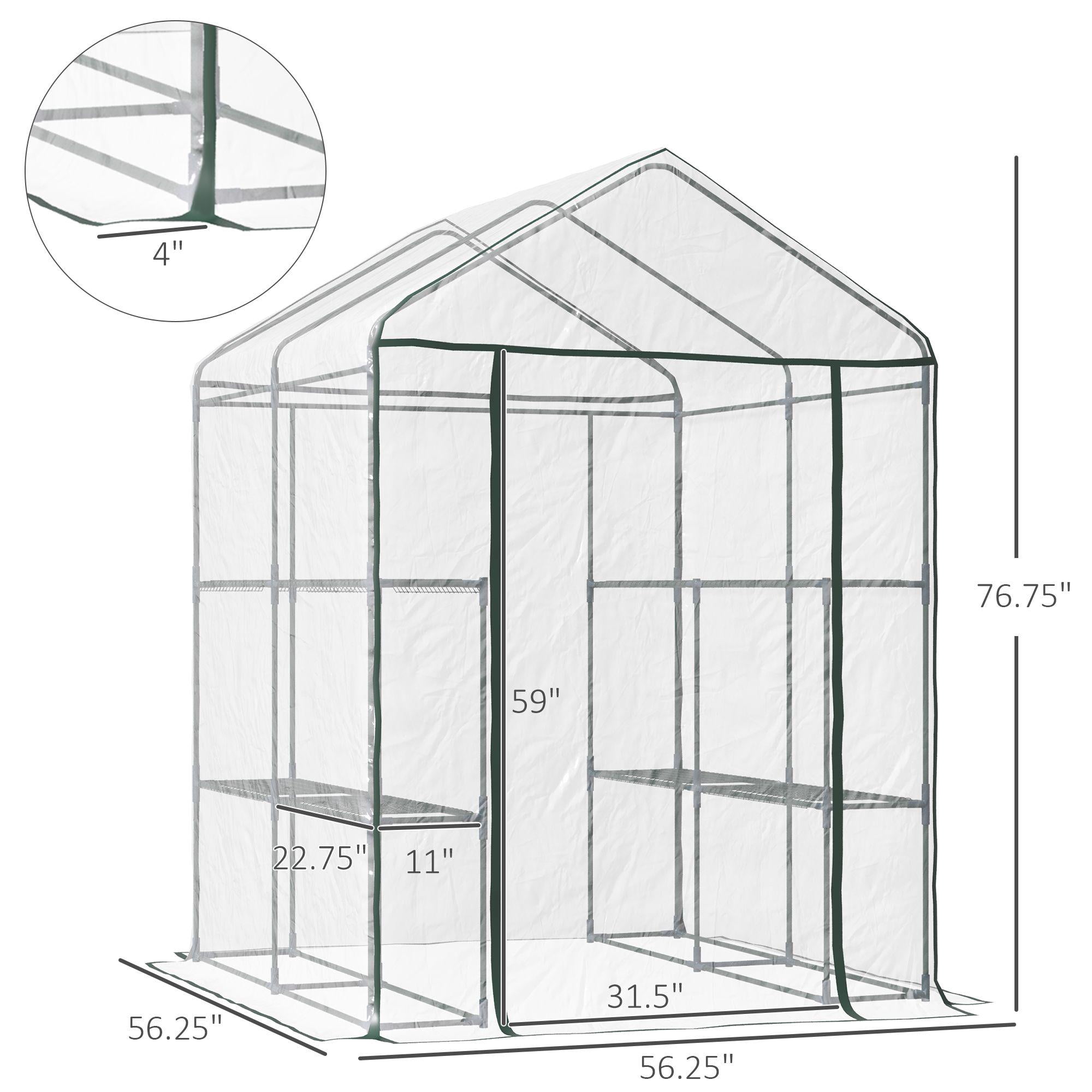 Walk-in Greenhouse 5x5x6 Feet Hot House with 3 Tier Shelving Roll Up Door for Outdoor Garden