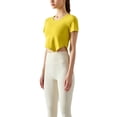 thumbnail image 5 of Arvbitana Women Solid Color Yoga T-Shirts Short Sleeve Round Neck Asymmetrical Hem Slim Workout Crop Tops Running Training Clothes, 5 of 5