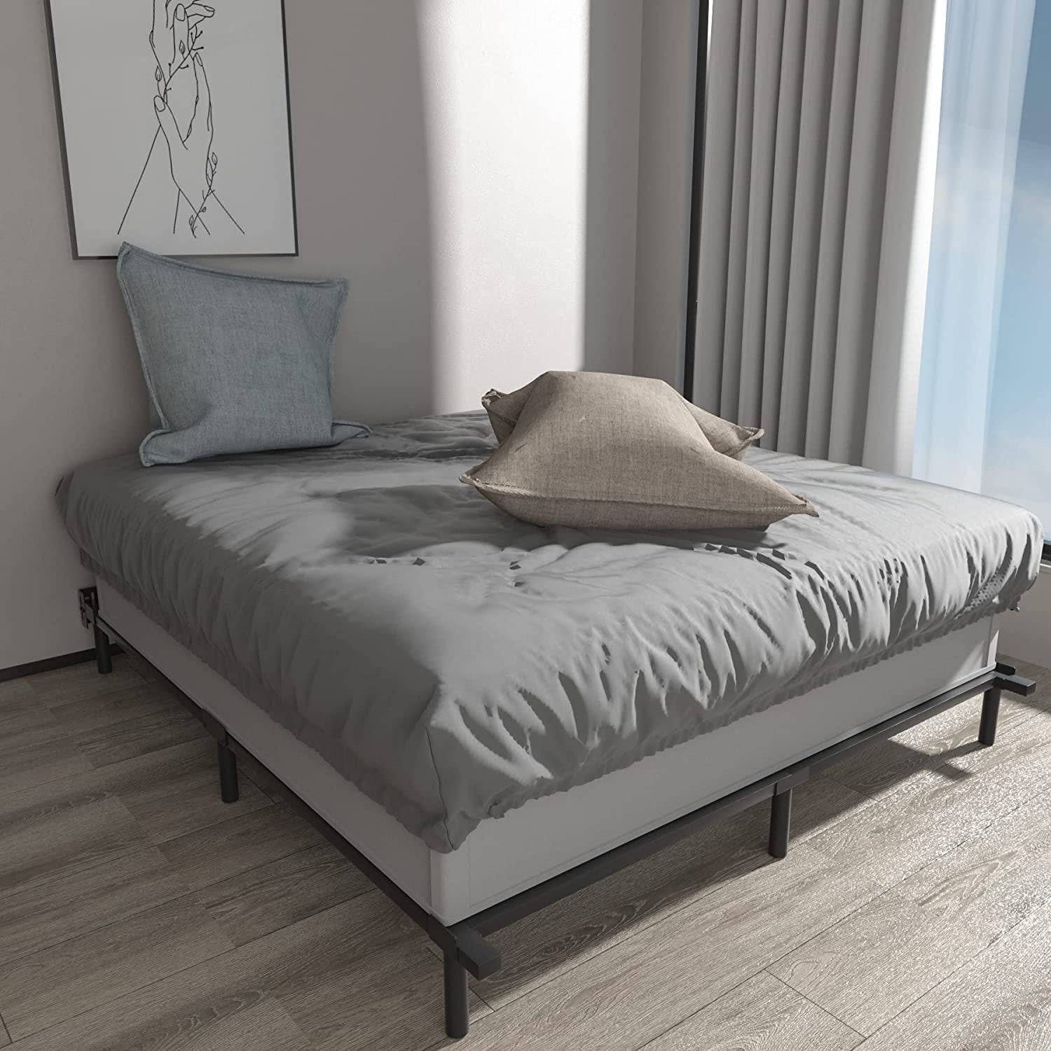 zizin King Size Bed Frame for Box Spring Metal Heavy Duty 7 Inch