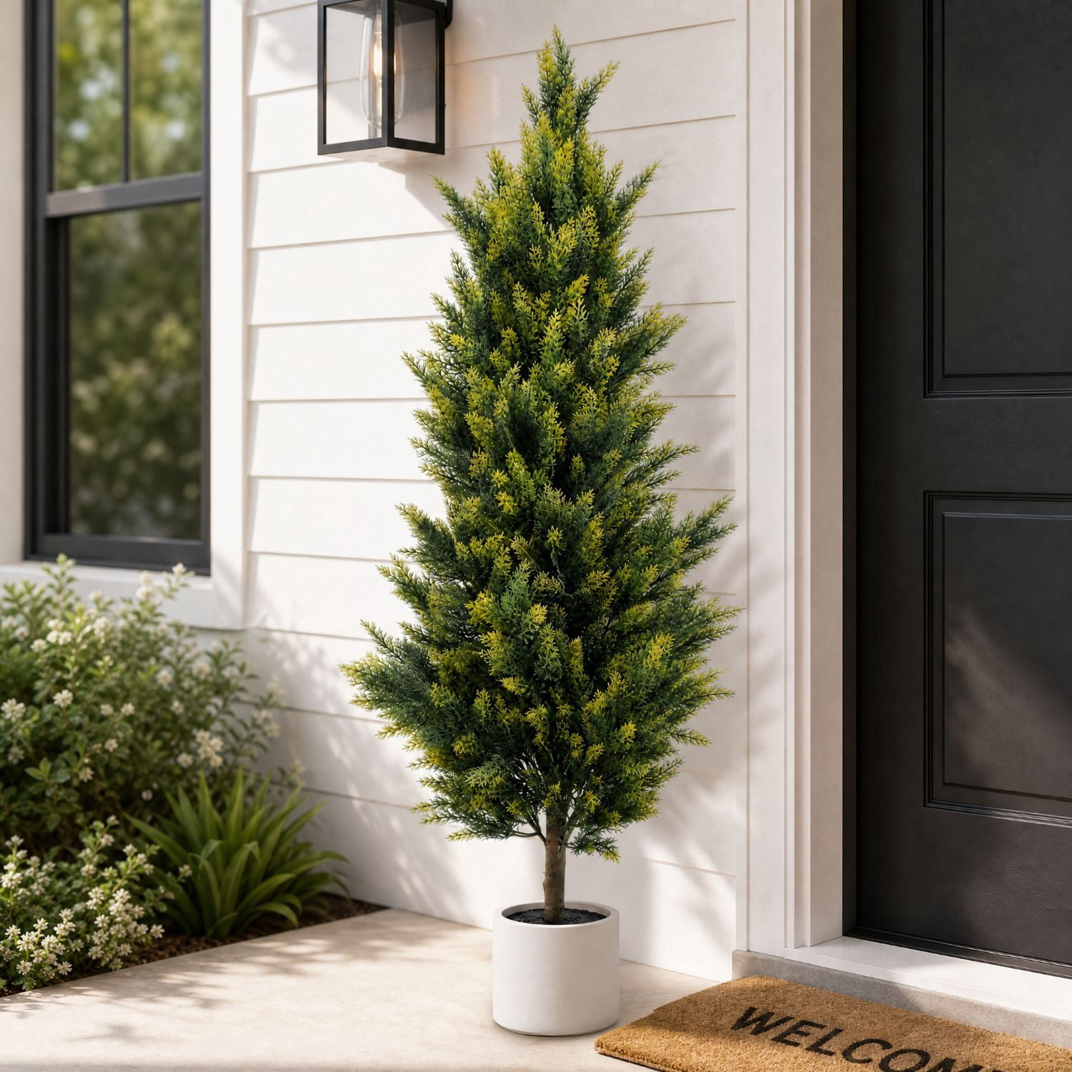 Easy4Home 5FT Artificial Cedar Tree Fake Pine Cypress Topiary Tree Potted Faux Floor Plant for Porch Decor
