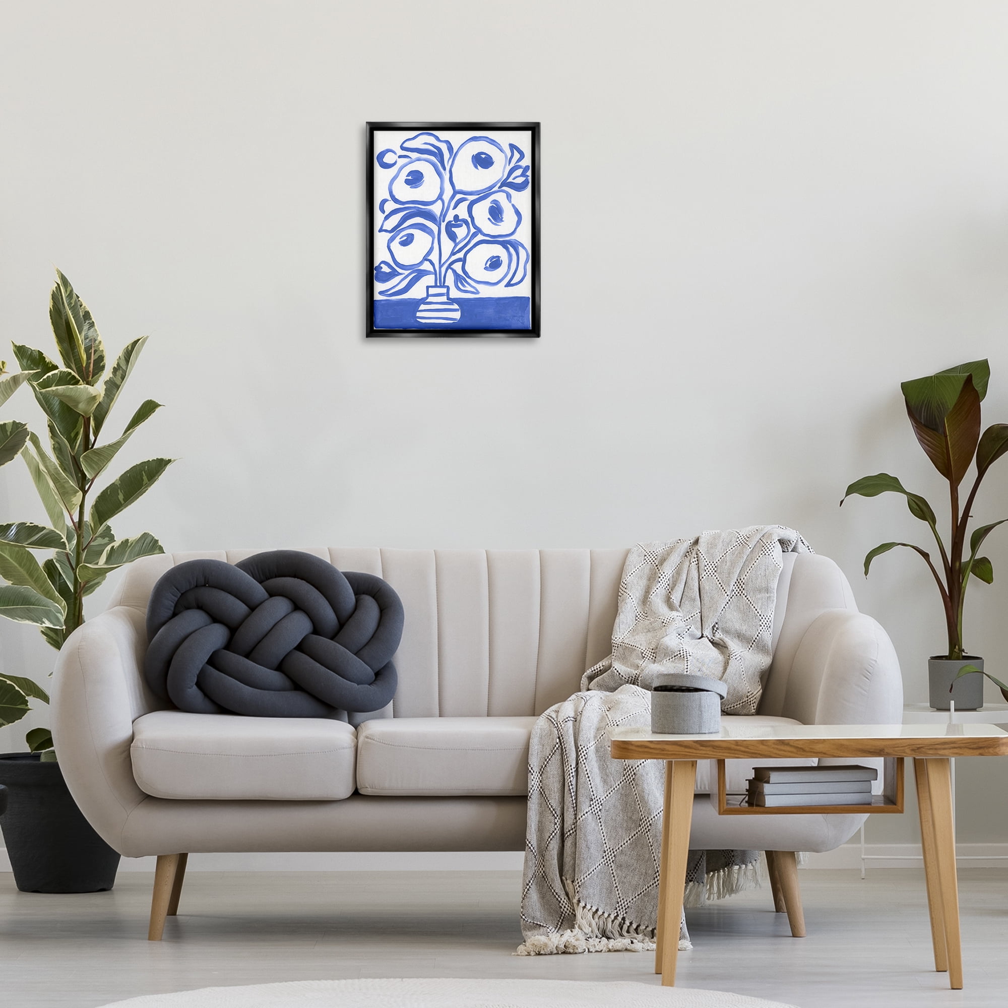 Stupell Industries Modern Blue Vase Botanical & Floral Painting Black Floater Framed Art Print Wall Art, 17 x 21