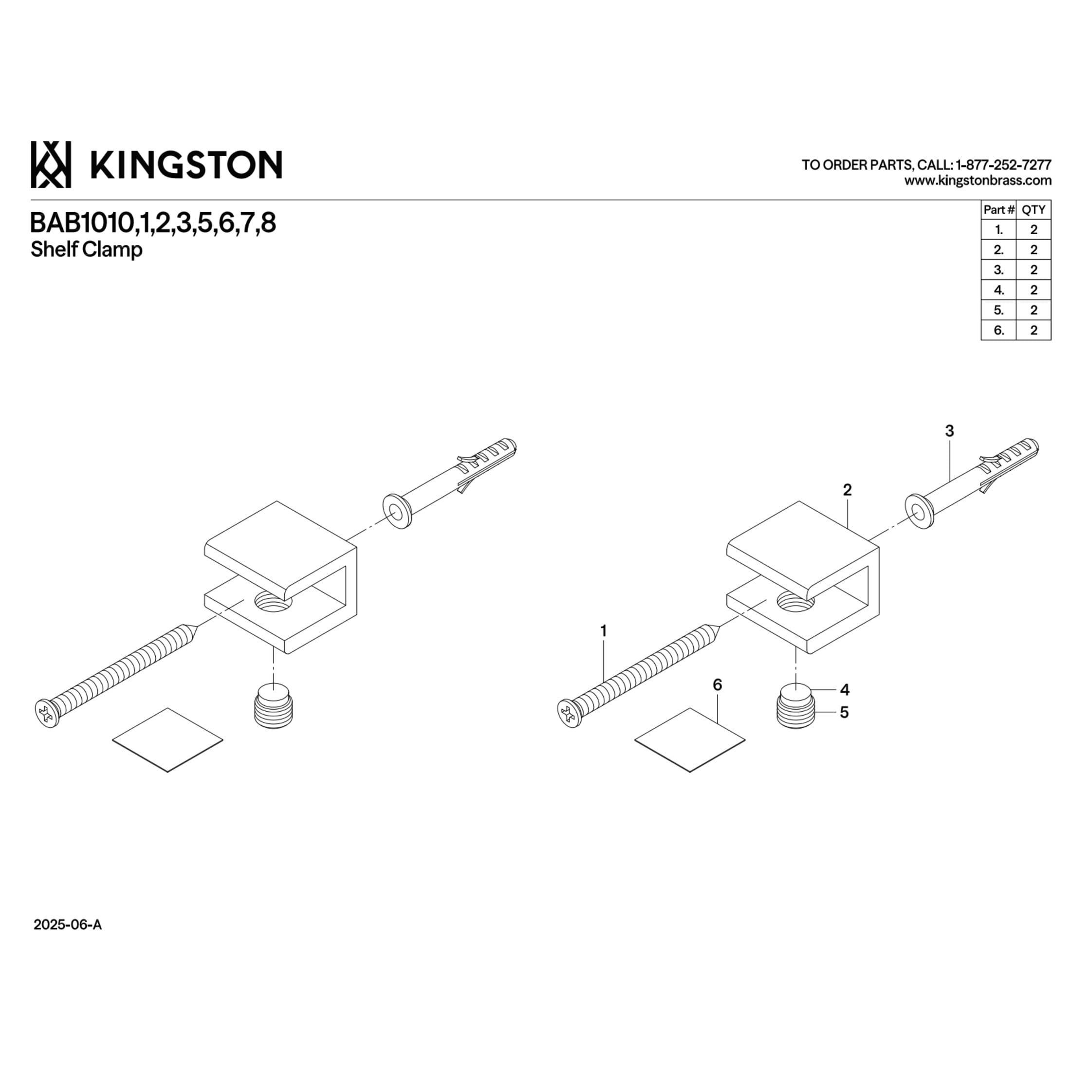 Kingston Brass BAB1017 Levitas Glass Shelf Clamp, Brushed Brass