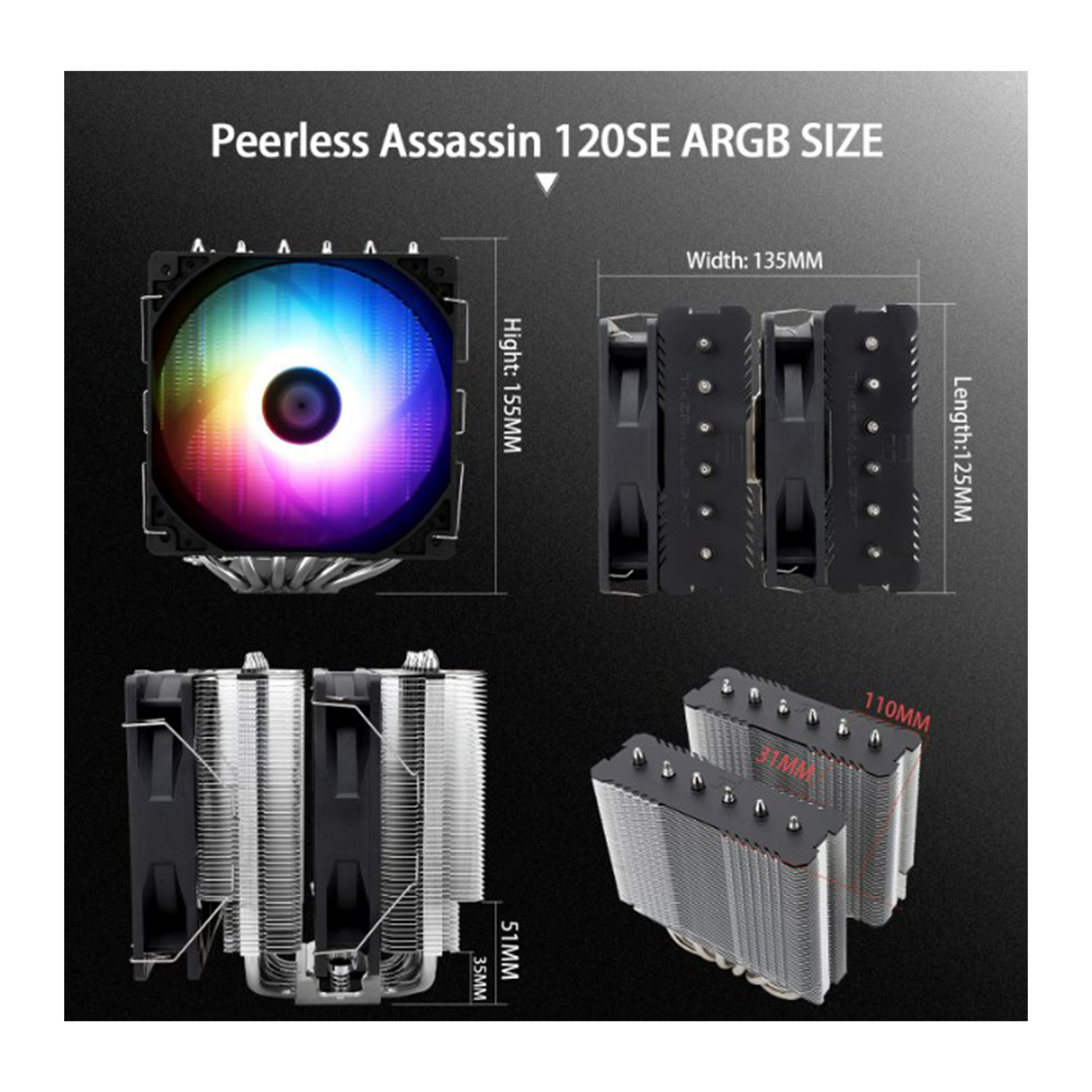 Thermalright PEERLESS ASSASSIN 120 SE ARGB CPU Cooler - Dual TL-C12C-S PWM Fan - Aluminum Heatsink Cover - AGHP Technology - AMD AM4-AM5-Intel LGA1700-115X-1155-1200-1851