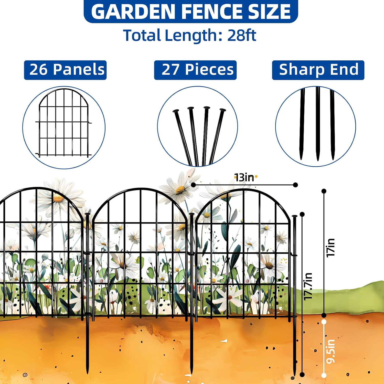 26 Pack Decorative Garden Fence, 17in X 28ft Arched No  Animal Barrier with Ground Stake for Dog & Rabbit