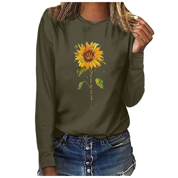 Blusa de manga larga con cuello redondo y estampado de talla grande para mujer Fridja hj897