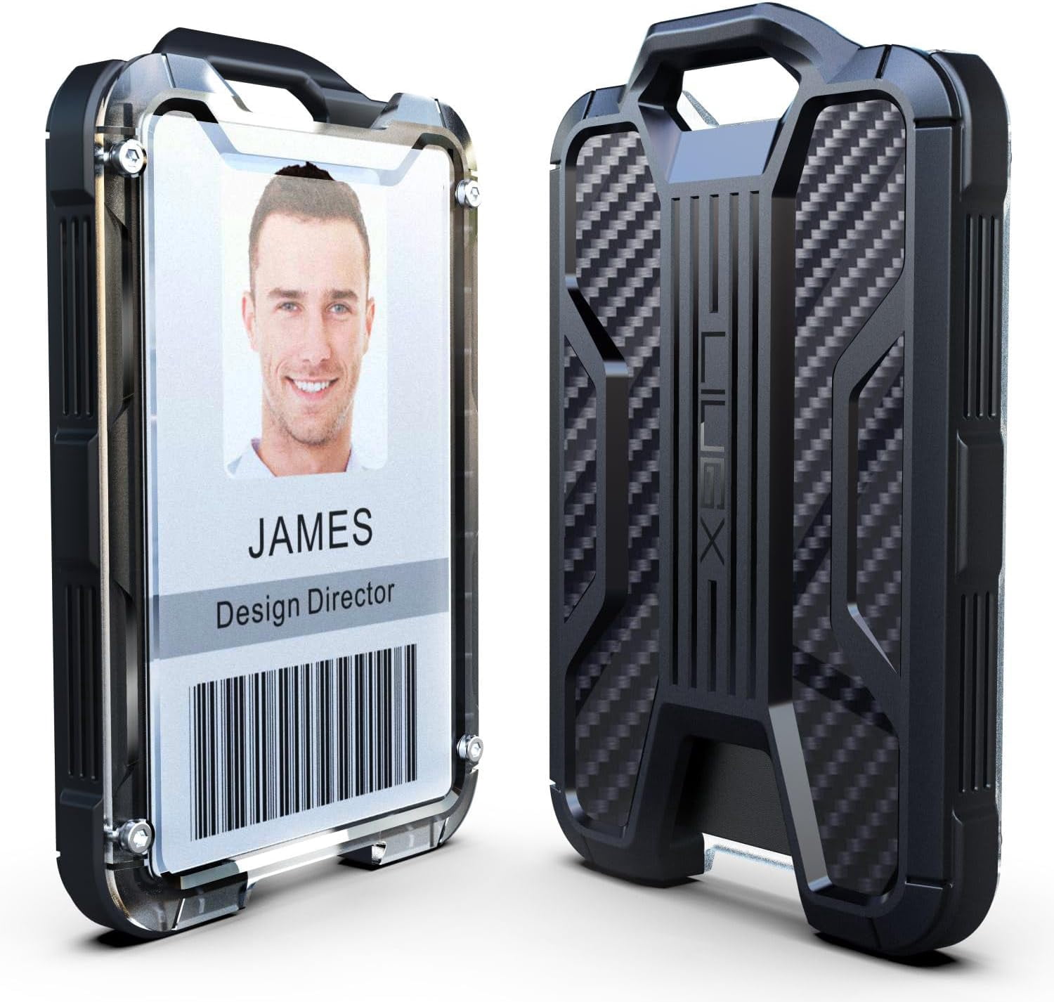 Badge Holder with Heavy Duty Breakaway Lanyard, Carbon Fiber-Texture, Durable ID Card Holder (Holds 6 Cards) with Quick Release Detachable Buckle, Metal Clip, American Flag