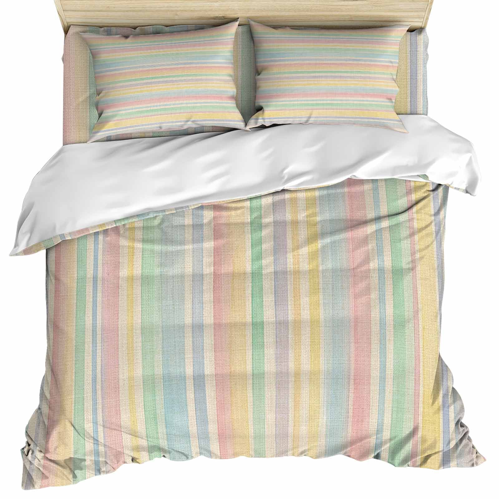Colorful Striped Set of 4 Bedding Quilt Covers Modern Farmhouse Vertical Stripes Burlap 4-Piece Bed Sheet Set with Extra Soft Bed Sheets Quilt Cover Pillowcase Twin