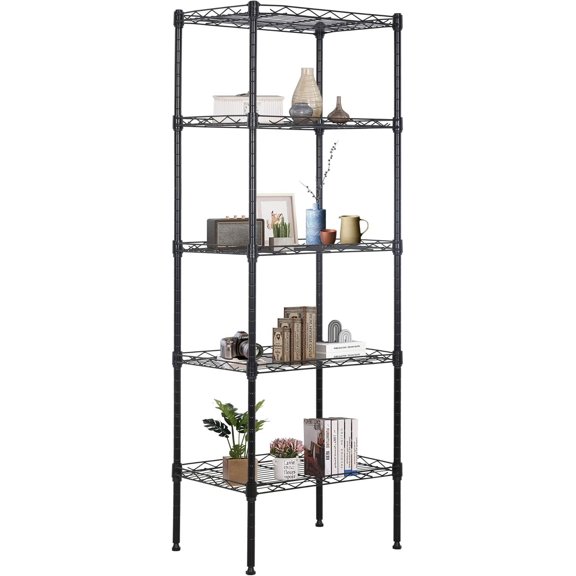 FDW Shelving 5 Wire Tier Kitchen Storage Cart Rack Units Pantry, Black