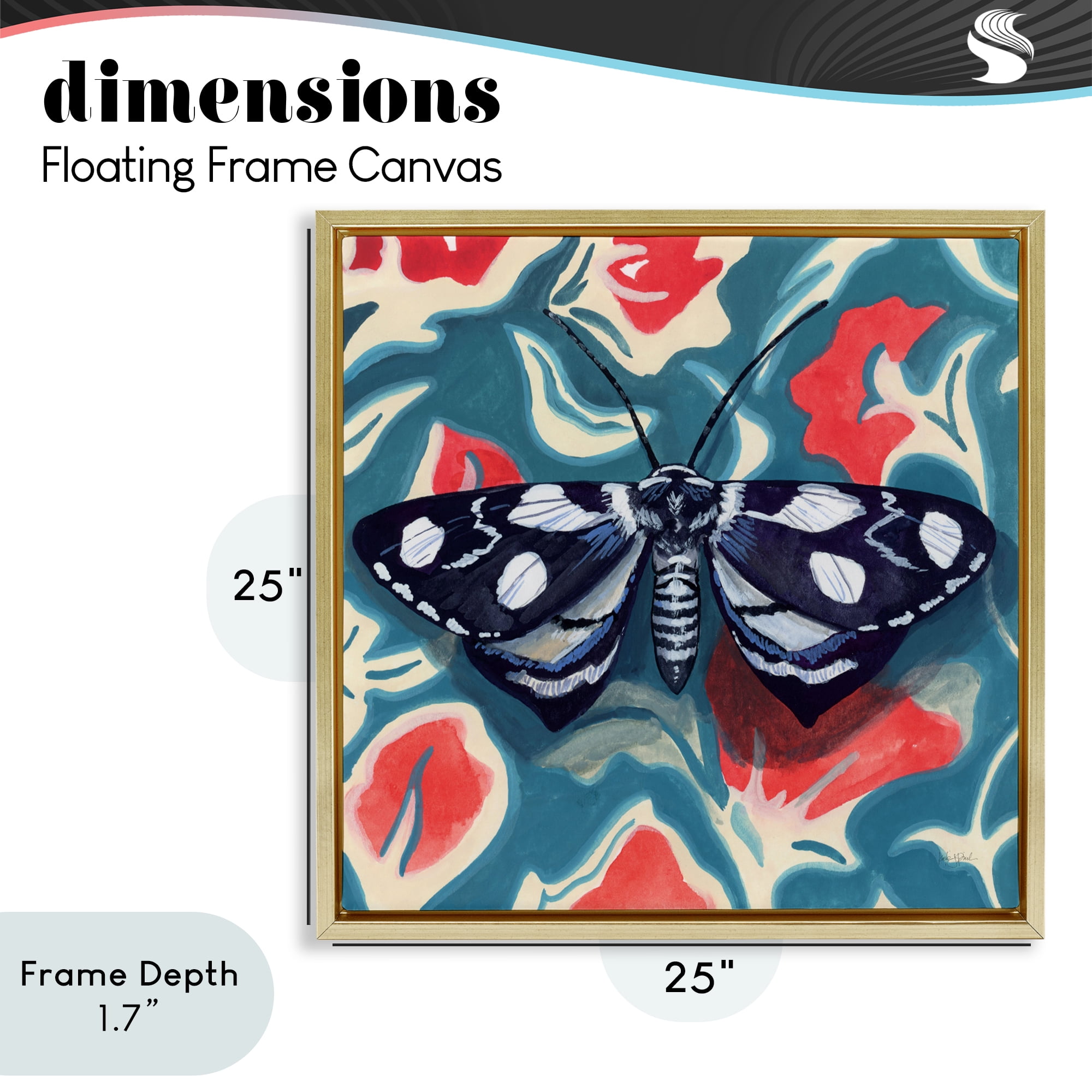 Stupell Industries Symmetrical Moth On Beautiful Flowers Gold Framed Floater Canvas Wall Art, design by Kate Jarvik Birch