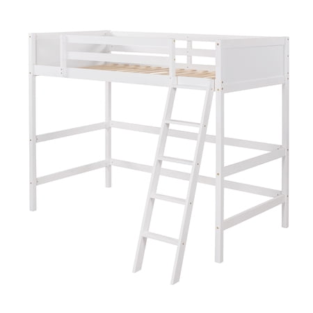 Solid Wood Twin Loft Bed with Ladder, White Finish, Space-Saving Design, Sturdy Construction, Perfect for Kids and Teens
