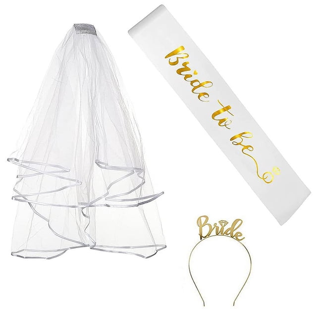 Decoración De Fiesta De Despedida De Soltera Gadgets De Despedida De Soltera Para Novia, Incluido Velo De Novia, Banda Para El Pelo Para Novia 3 Unids/Set Eigraketly HA039701-01