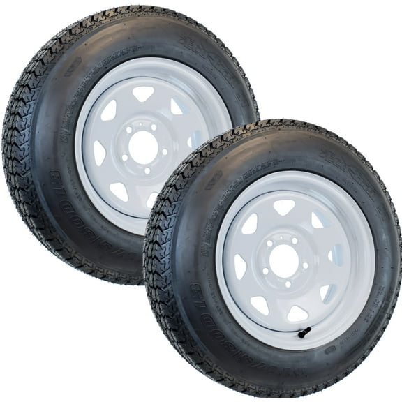 eCustomrim 2-Pk Trailer Tire On Rim ST175/80D13 175/80 D 13 Load B 5 Lug White Spoke Wheel