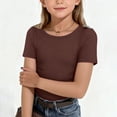 thumbnail image 3 of Dwellite Short Sleeve Shirts for Girls Crewneck T-Shirts Summer Tops Basic Tees 3-14 Years Coffee 150, 3 of 8
