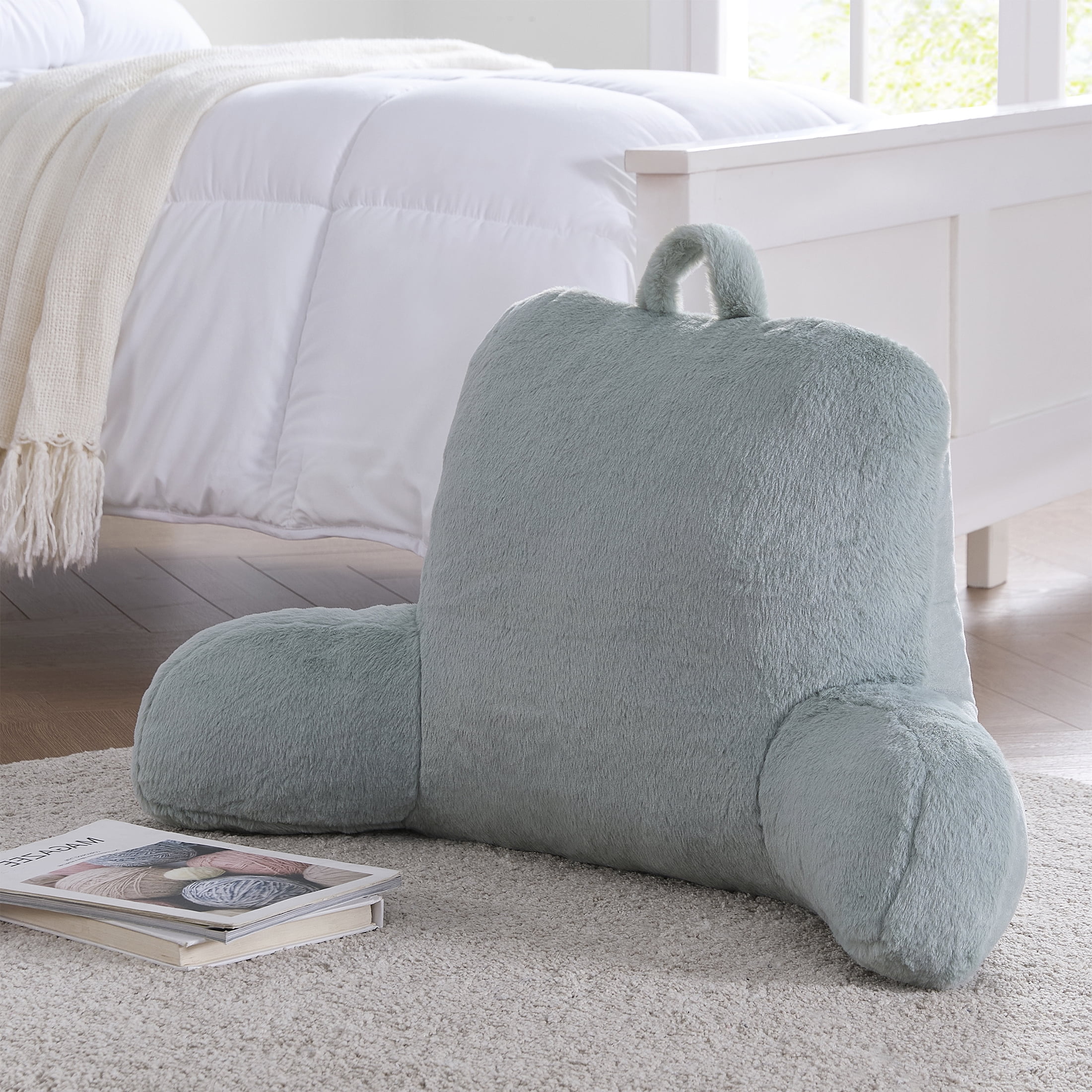 Mainstays Faux Fur Plush Bedrest Pillow, Specialty Size, Green
