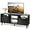 Black, variant on BOBOKY TV Stand for 65 Inch TV, 58 inch Entertainment Center with 2 Storage Cabinets, Media Console for Living Room, Bedroom and Office,Retro Brown,TV stand without fireplace