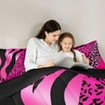 thumbnail image 5 of Manfei Chic Zebra Leopard Print Twin Bedding Sets 7-Piece, Pink Wateroclor Art Bedding Comforter Set, Modern Fashion Abstract Reversible Sheet Sets, Luxury Bedroom Decor, 5 of 8
