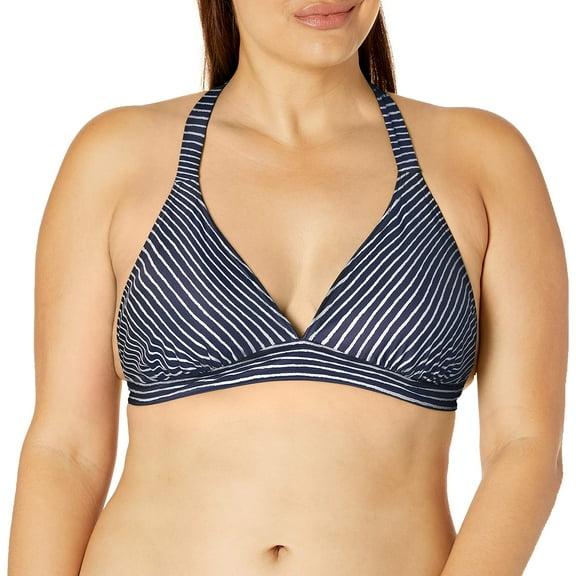 prAna Lahari Sz D Adjustable Neck Back Ties Halter Bikini Top Blue Anchor Stripe