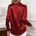 thumbnail image 4 of ClodeEU Women's Satin V Neck Long Sleeve Button Down Blouse,Casual Loose Fit Office Shirt Top Wine,Women's Plus XL, 4 of 5