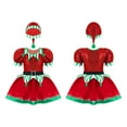 thumbnail image 5 of iiniim Girls Christmas Elf Costume Puff Sleeve Dancewear Sequined Tutu Dress with Hat Set Red 16, 5 of 7