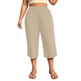 thumbnail image 4 of Maean Womens Plus Size Pants Elastic High Waist Wide Leg Baggy Solid Color Lounge Capri Pant L-5XL, 4 of 7