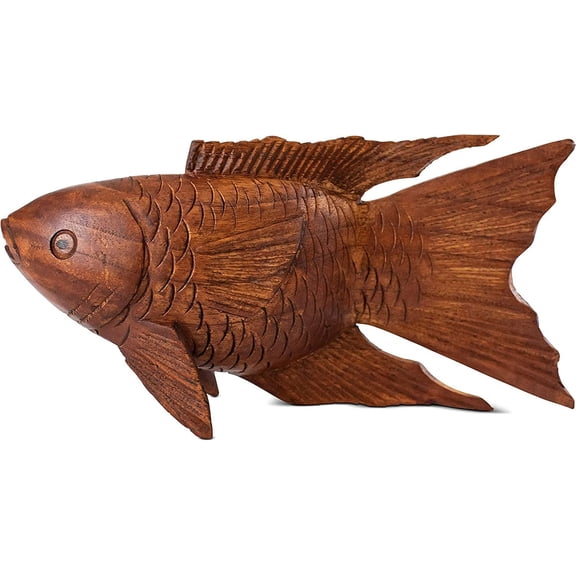 G6 Collection Wooden Hand Carved Koi Fish Statue Figurine Sculpture Art Home Decor Accent Handmade Handcrafted Seaside Tropical Nautical Ocean Coastal Decoration Size: 16" long x 8" tall x 5" deep