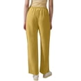 thumbnail image 4 of WULMLEO Women's Cotton Linen Pants,Summer Casual Loose Lightweight Straight Leg Pant with Pockets Yellow M, 4 of 6