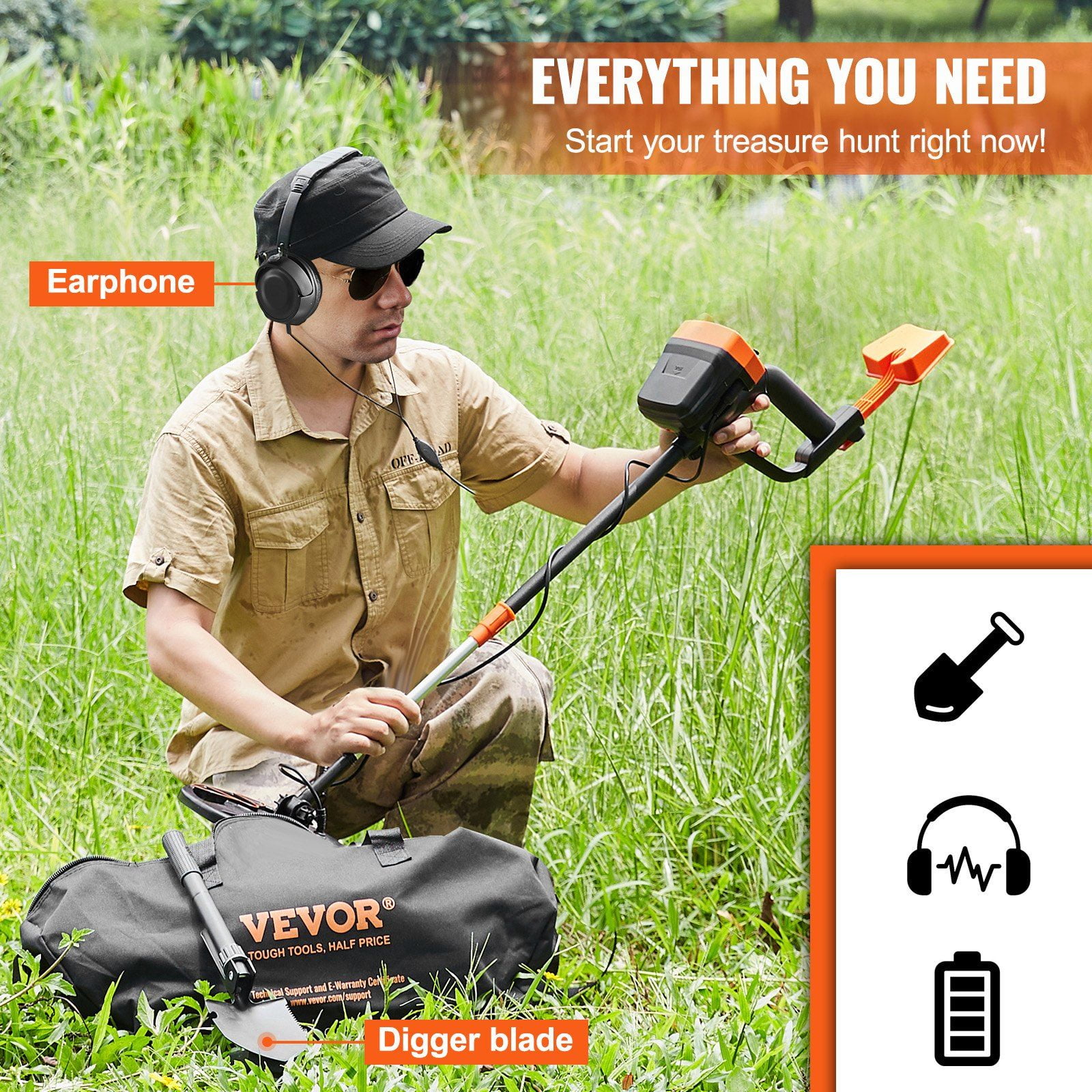 Metal Detector for Adults and Kids 8 Inch Waterproof Search Coil High Accuracy Pointer Display Adjustable 38 to 49 Inches Lightweight Aluminum Stem Gold Treasure Detector