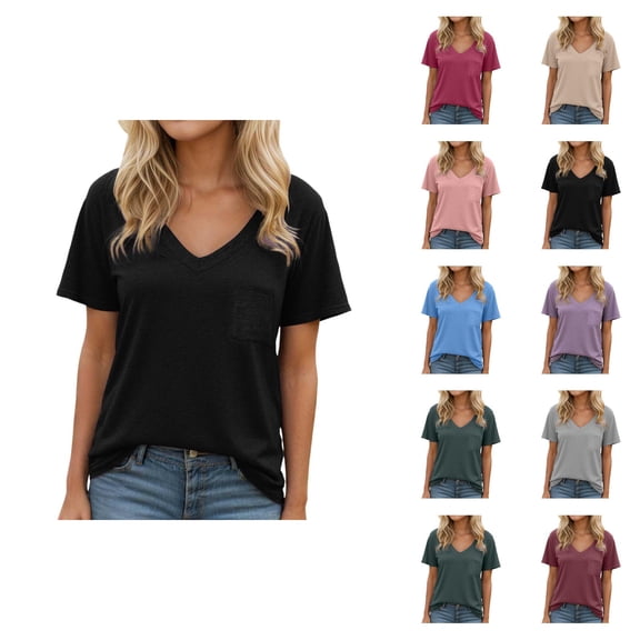 T Shirts for Women Summer Casual Relaxed Fit Short Sleeve V Neck Basic Plain Tshirts Work Shirt Womens Tees