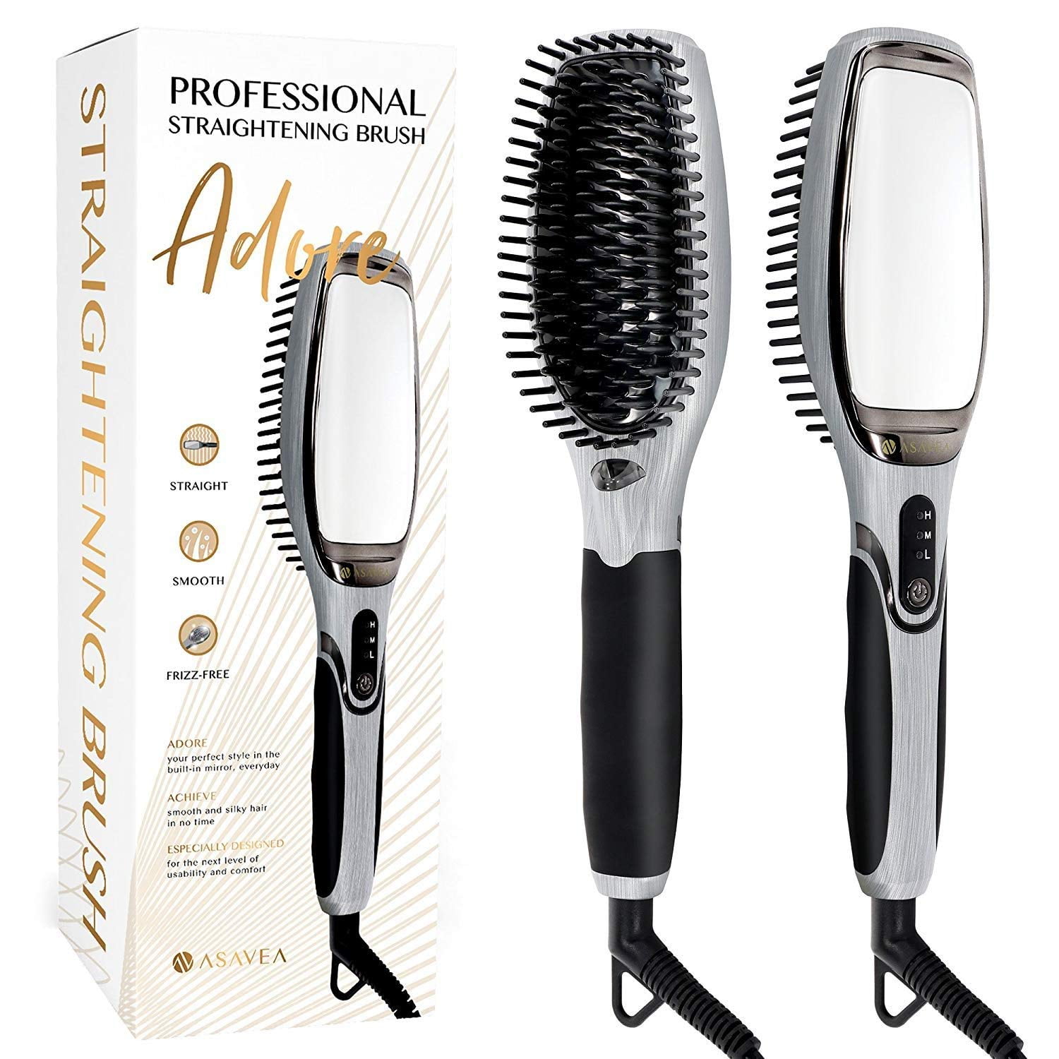 AsaVea 7.0 Ceramic Professional Hair Straightening Brush with Mirror
